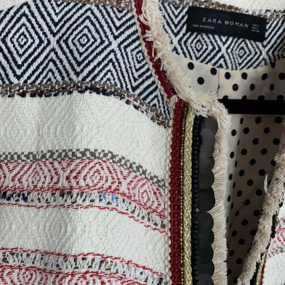 ZARA Woman Open Front Beaded Jacket Ivory Size Large - Picture 8 of 13